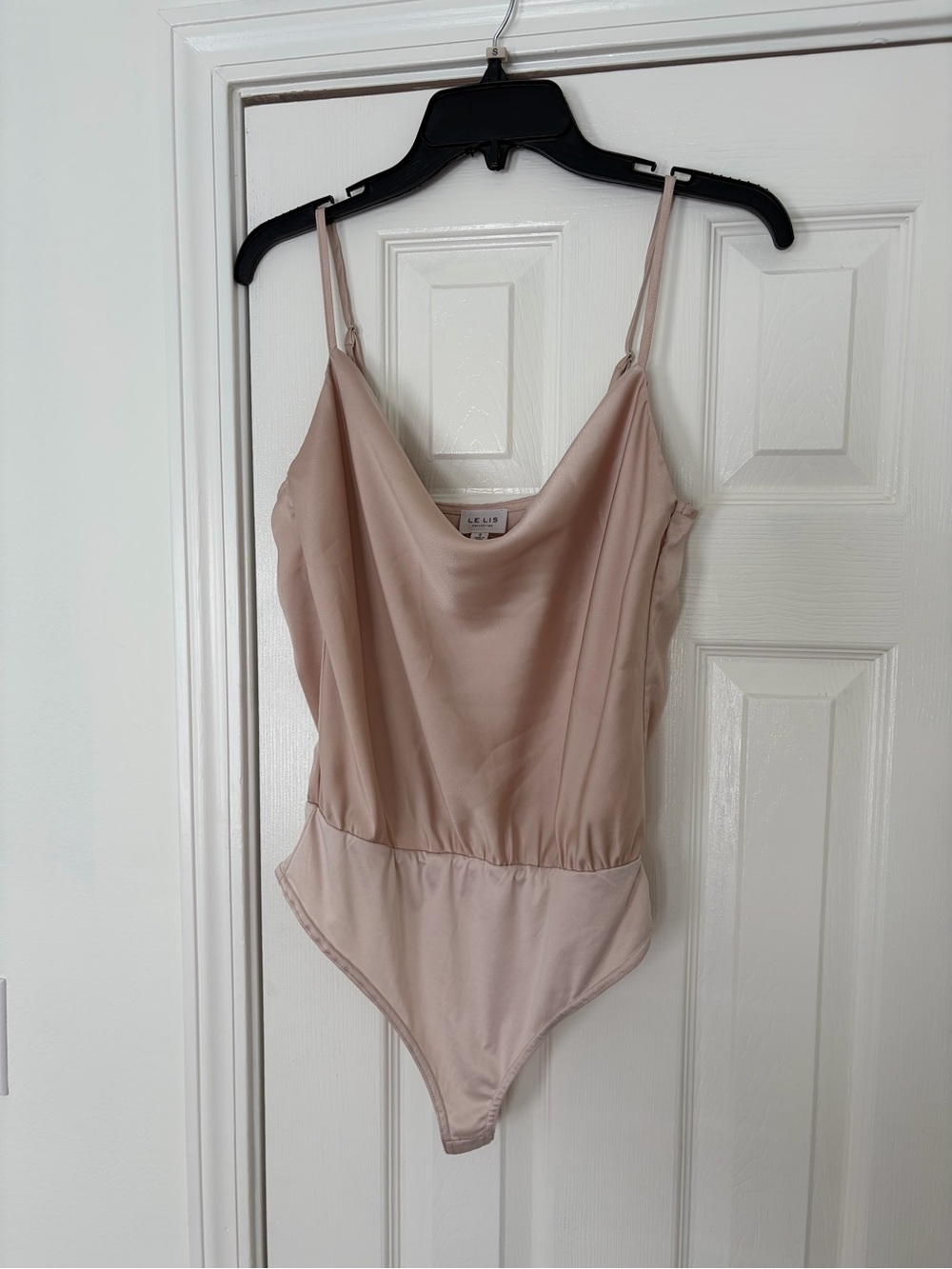 Satin Cowl Neck Bodysuit, Blush, small